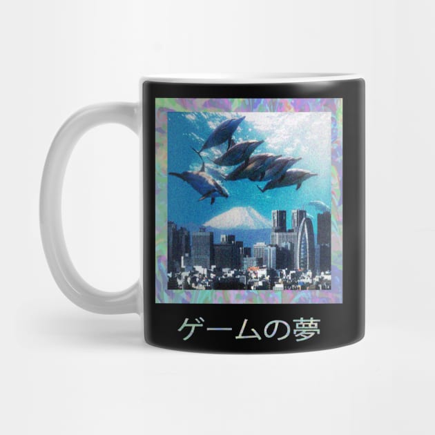 Dolphins Over Tokyo Vaporwave Vaporware Vapor Tumblr Trash Weeaboo Aesthetic by MrWatanabe